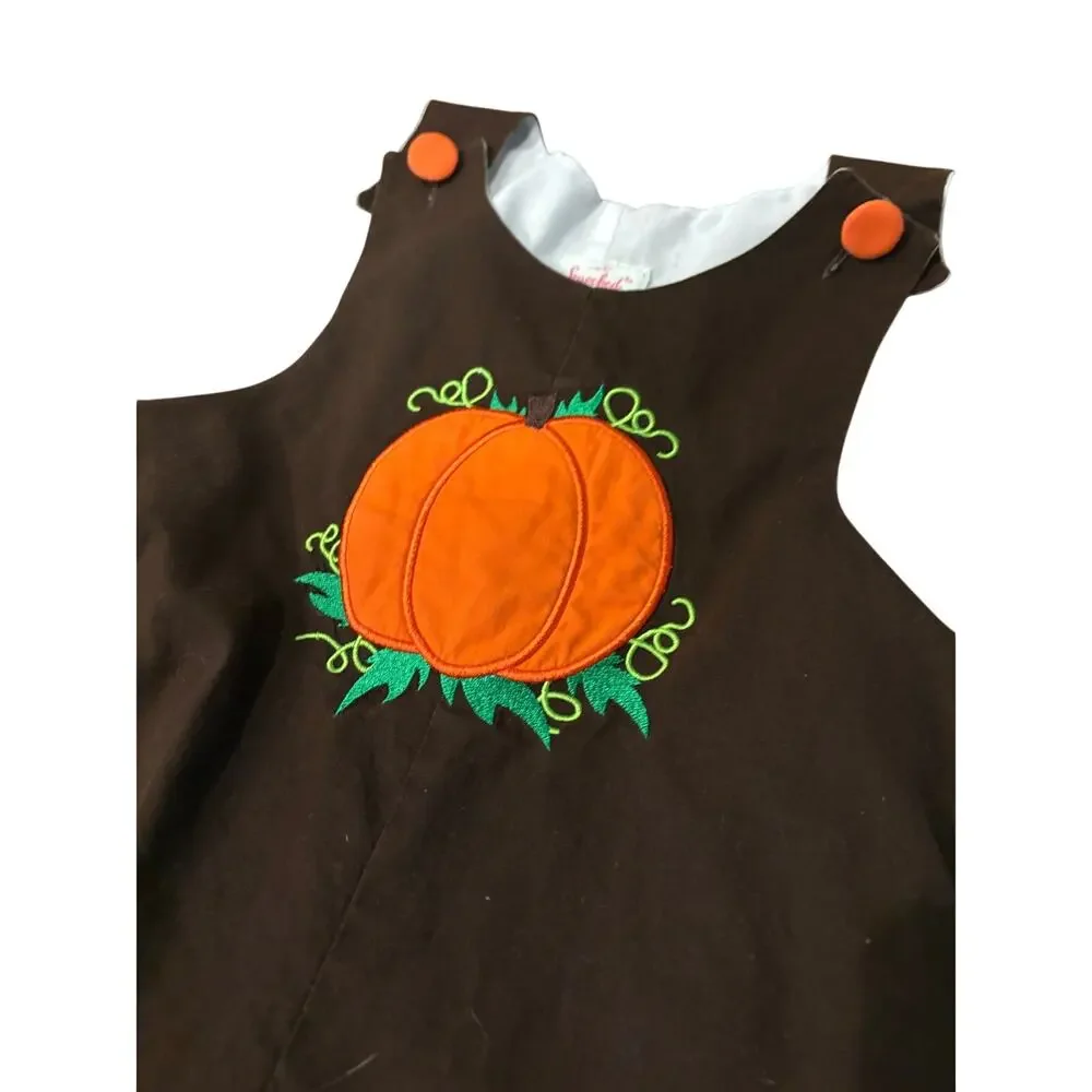 Smocked or‎ Not Pumpkin Jon Jon 18M Brown Appliqué Fall Thanksgiving Outfit
